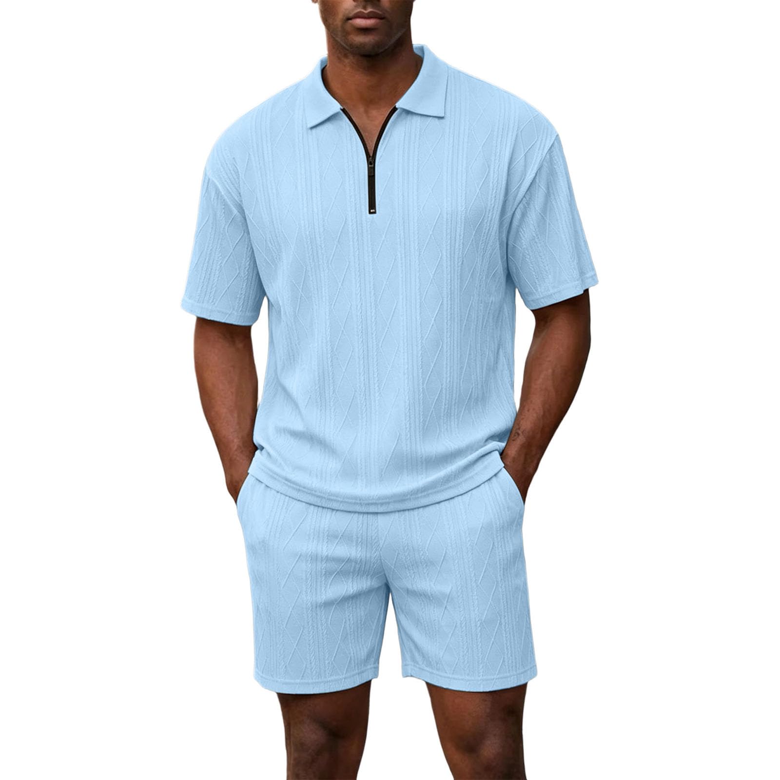 Men's Half Zip Polo Shirt & Shorts 2-Piece Set