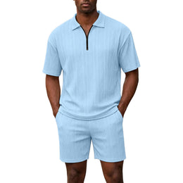 Men's Half Zip Polo Shirt & Shorts 2-Piece Set