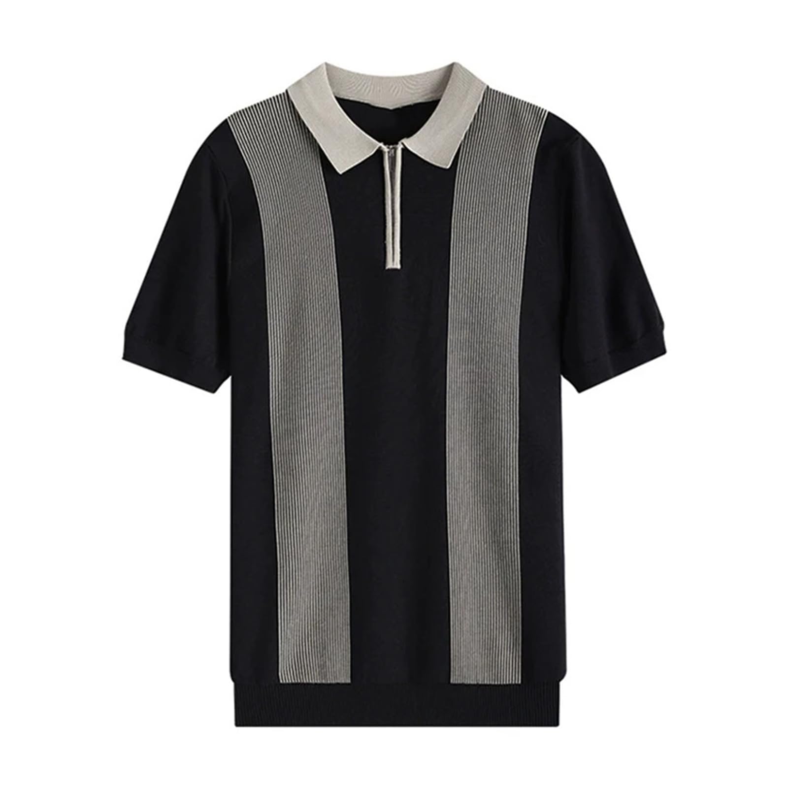 Striped Knitted Polo Shirt Slim Fit Short Sleeve Tee
