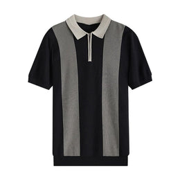 Striped Knitted Polo Shirt Slim Fit Short Sleeve Tee