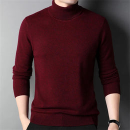 Men Thickening Knitted Sweaters Turtleneck Collar Pullover Solid Casual Knitwear