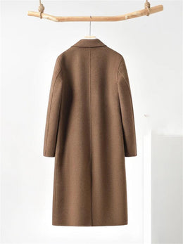 Men's Double-Breasted Wool Trench Coat Slim Fit Overcoat