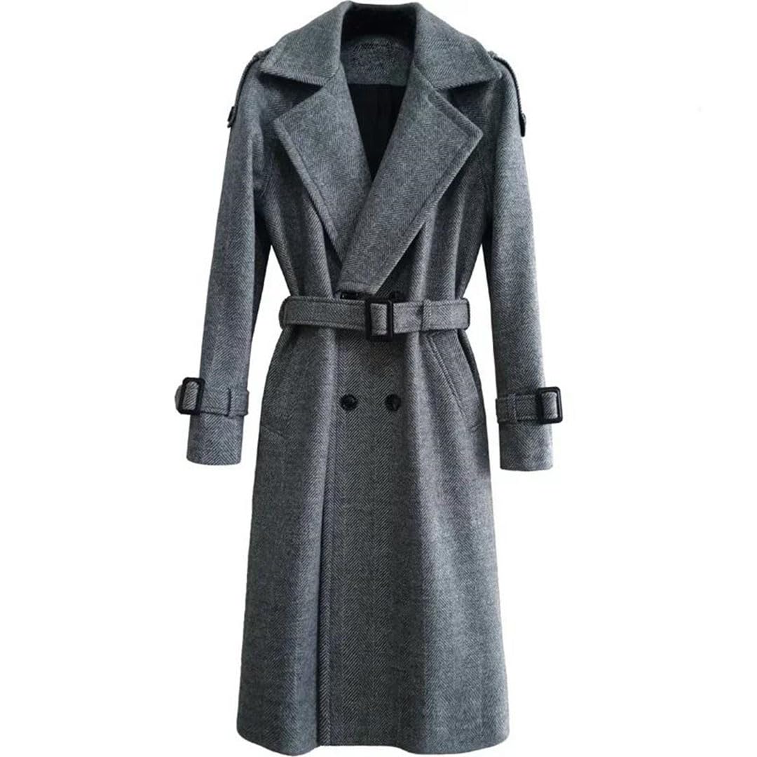Men's Long Wool Trench Coat Winter Double Breasted Slim Fit Plus Size Overcoat