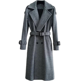 Men's Long Wool Trench Coat Winter Double Breasted Slim Fit Plus Size Overcoat