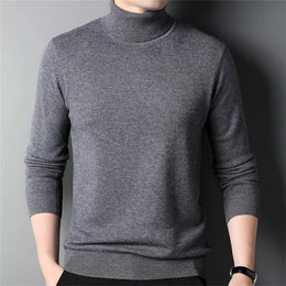Men Thickening Knitted Sweaters Turtleneck Collar Pullover Solid Casual Knitwear