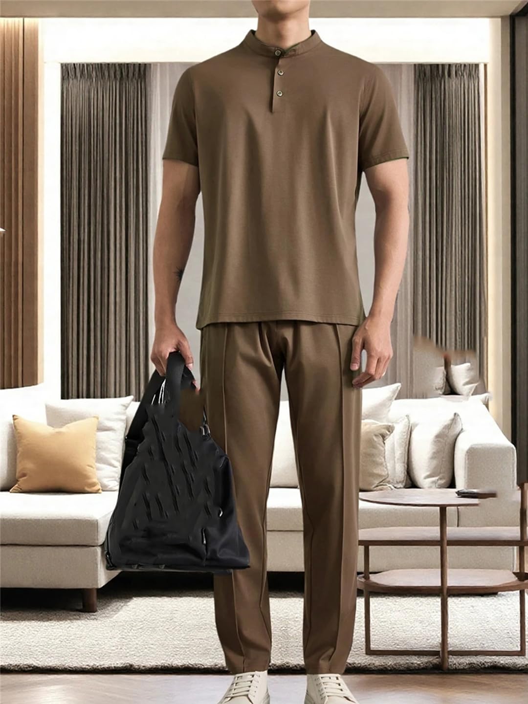Men's Ice Silk Short Sleeve T-Shirt & Drawstring Shorts Set