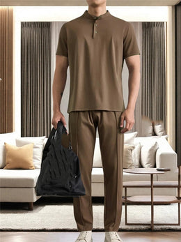Men's Ice Silk Short Sleeve T-Shirt & Drawstring Shorts Set