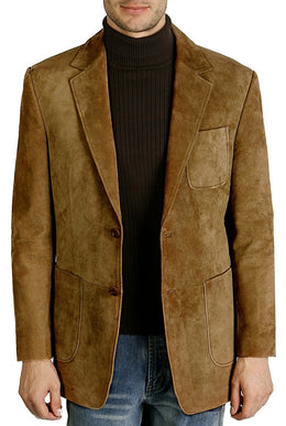 Men's Suede Leather 2-Button Blazer Jacket