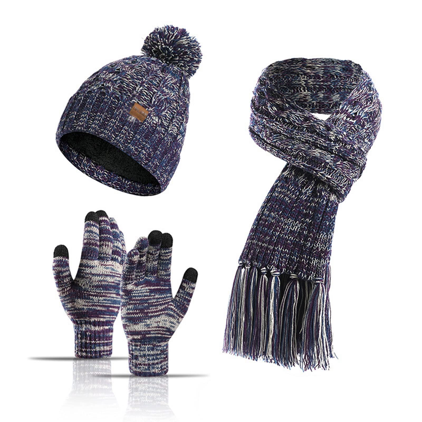 Women's Knit Hat Scarf & Touchscreen Gloves Set