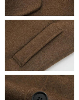 Men's Double-Breasted Wool Trench Coat Slim Fit Overcoat