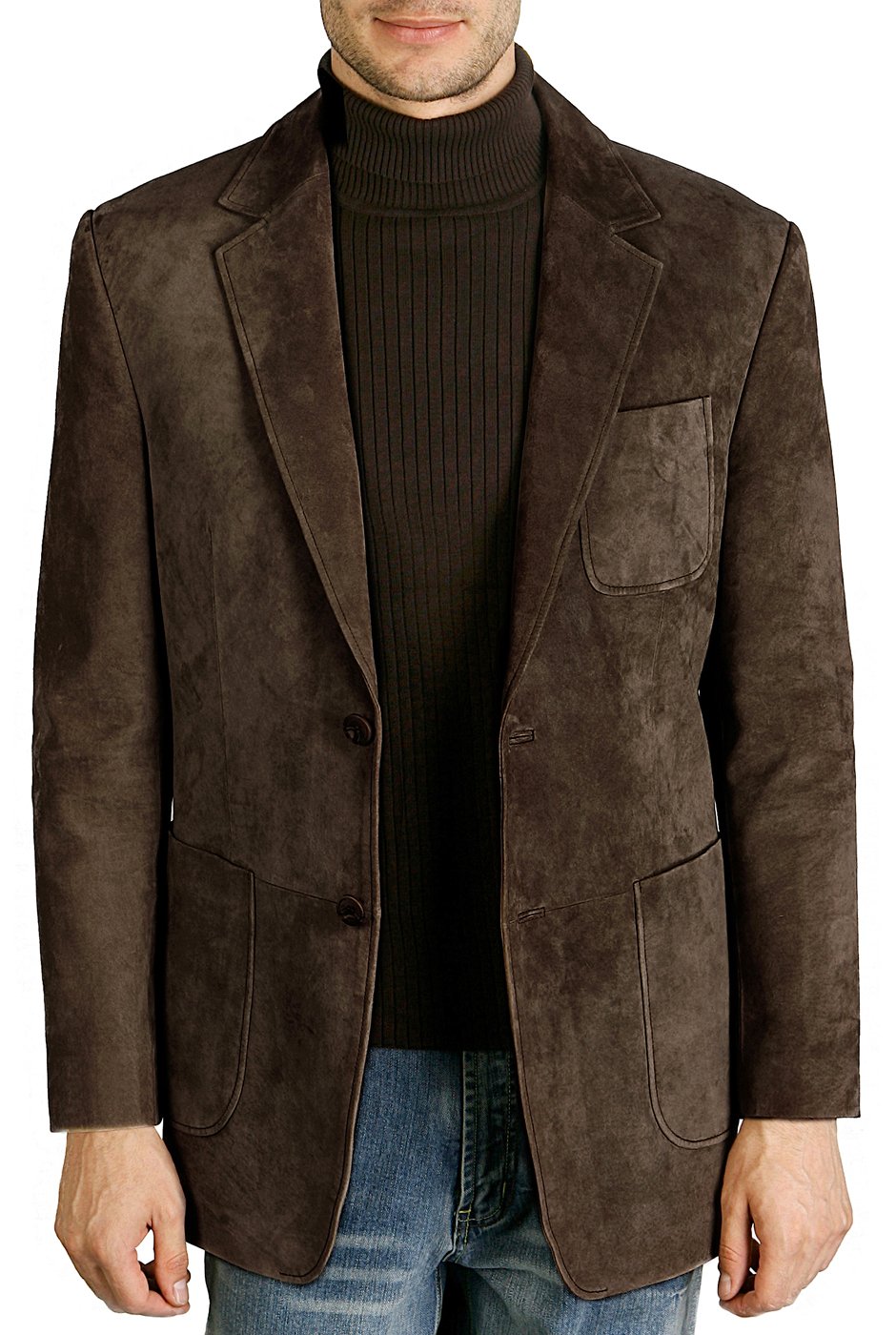 Men's Suede Leather 2-Button Blazer Jacket