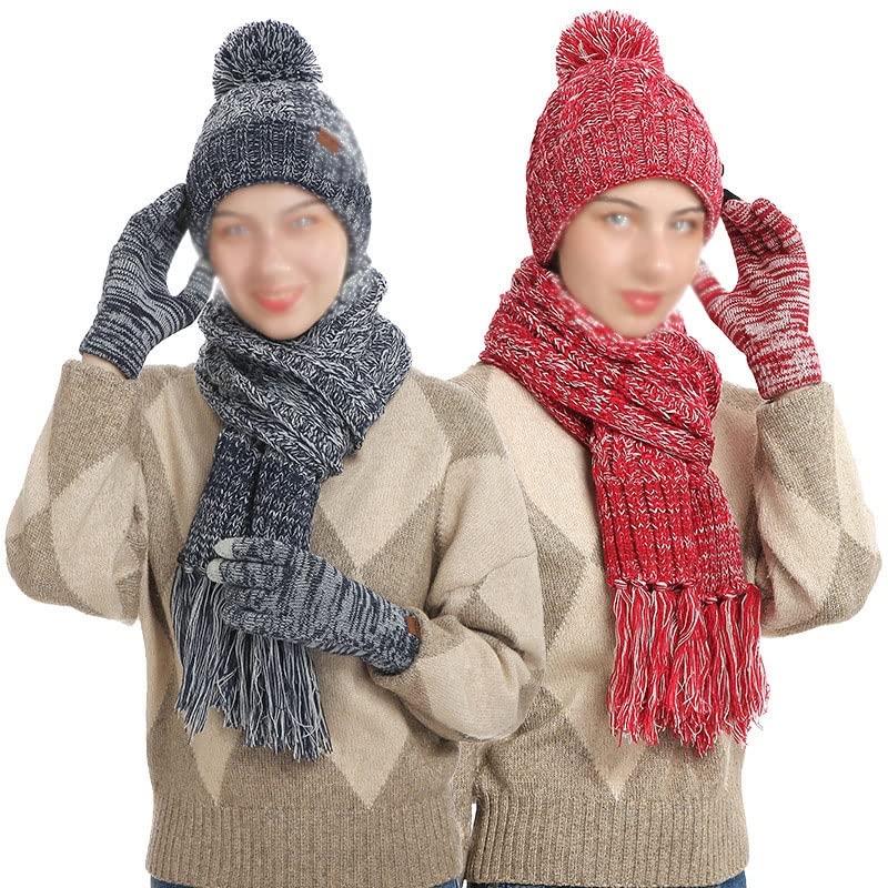 Women's Knit Hat Scarf & Touchscreen Gloves Set