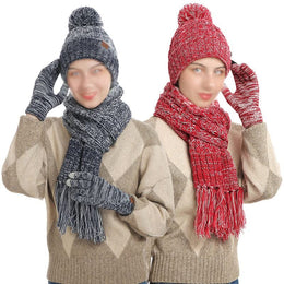 Women's Knit Hat Scarf & Touchscreen Gloves Set