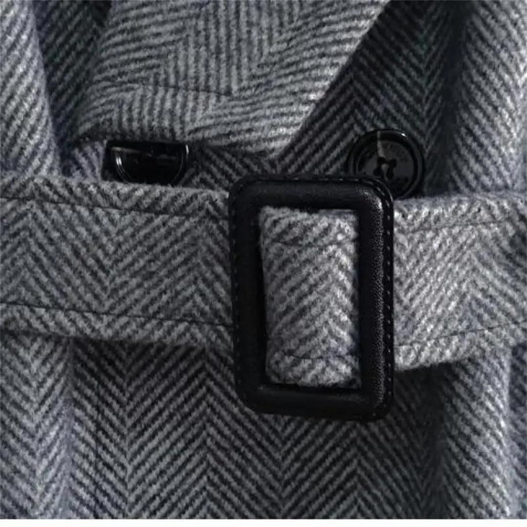 Men's Long Wool Trench Coat Winter Double Breasted Slim Fit Plus Size Overcoat