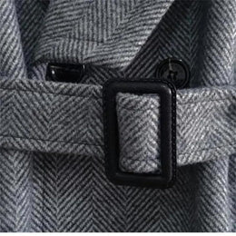 Men's Long Wool Trench Coat Winter Double Breasted Slim Fit Plus Size Overcoat