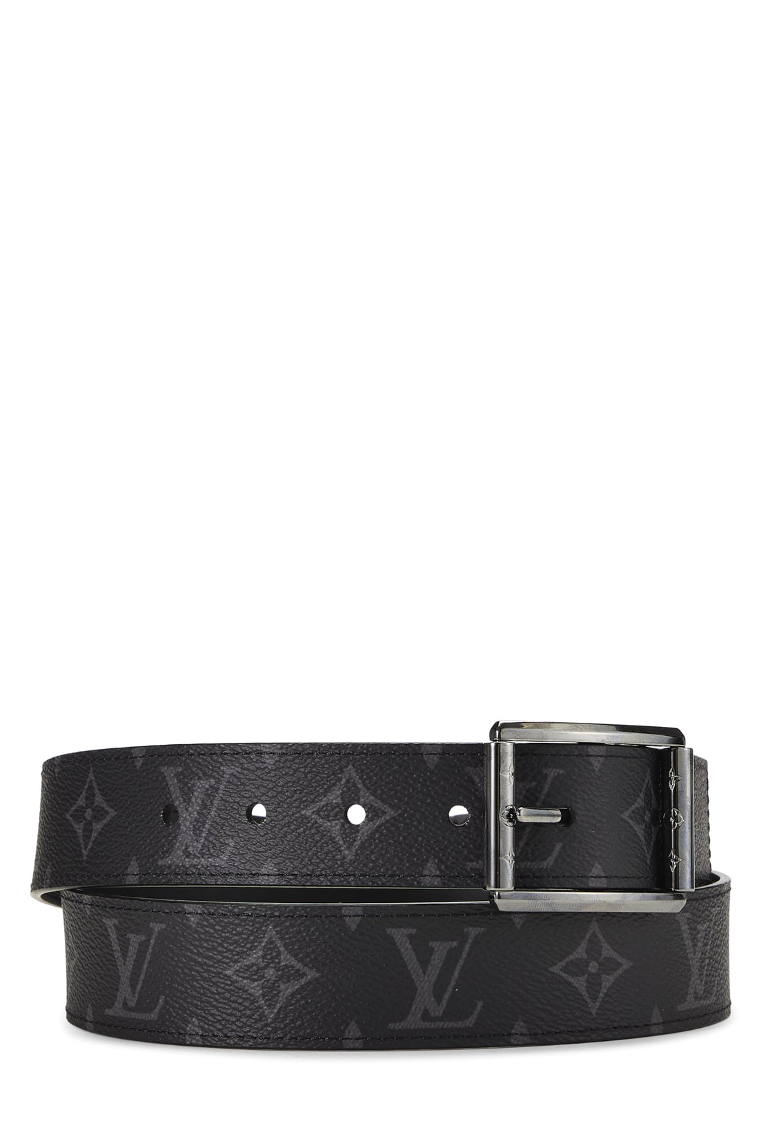 Louis Vuitton, Pre-loved Black Monogram Eclipse Reverso Belt 100, Black