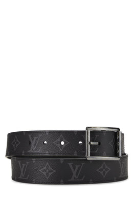 Louis Vuitton, Pre-loved Black Monogram Eclipse Reverso Belt 100, Black