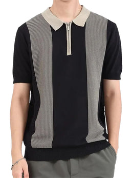 Striped Knitted Polo Shirt Slim Fit Short Sleeve Tee
