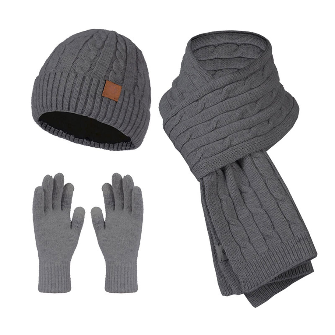 Women's Knit Hat Scarf & Touchscreen Gloves Set