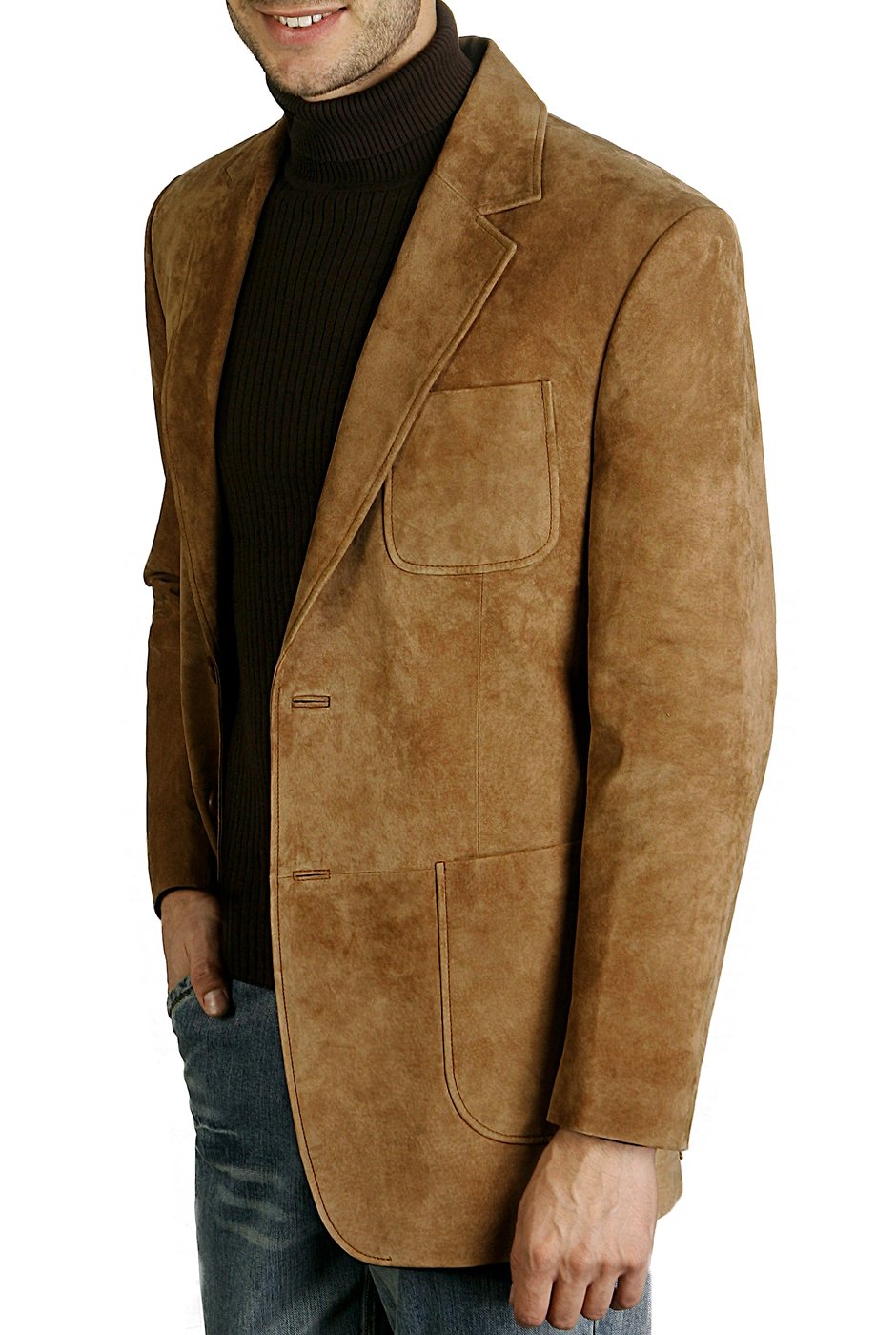 Men's Suede Leather 2-Button Blazer Jacket