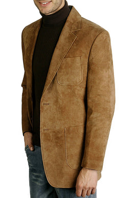 Men's Suede Leather 2-Button Blazer Jacket