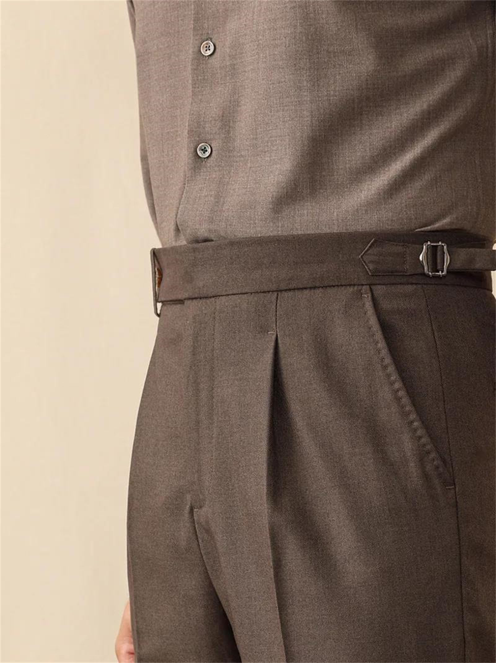 Men's Wool Formal Dress Pants Straight Fit Trousers