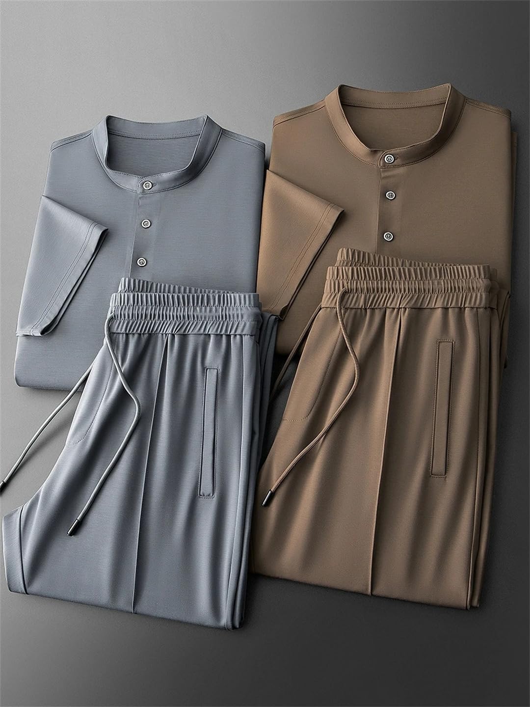 Men's Ice Silk Short Sleeve T-Shirt & Drawstring Shorts Set