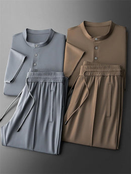 Men's Ice Silk Short Sleeve T-Shirt & Drawstring Shorts Set