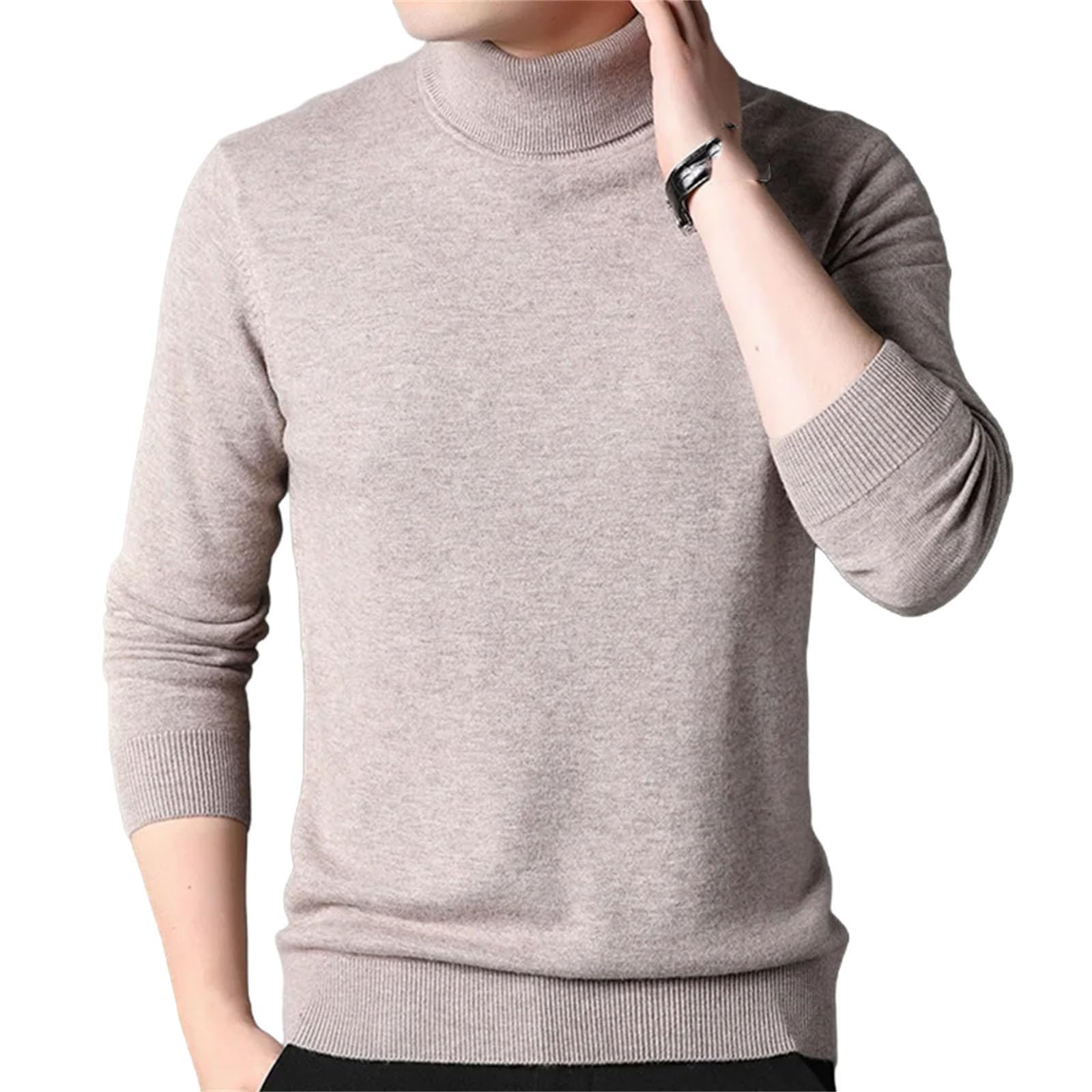 Men Thickening Knitted Sweaters Turtleneck Collar Pullover Solid Casual Knitwear