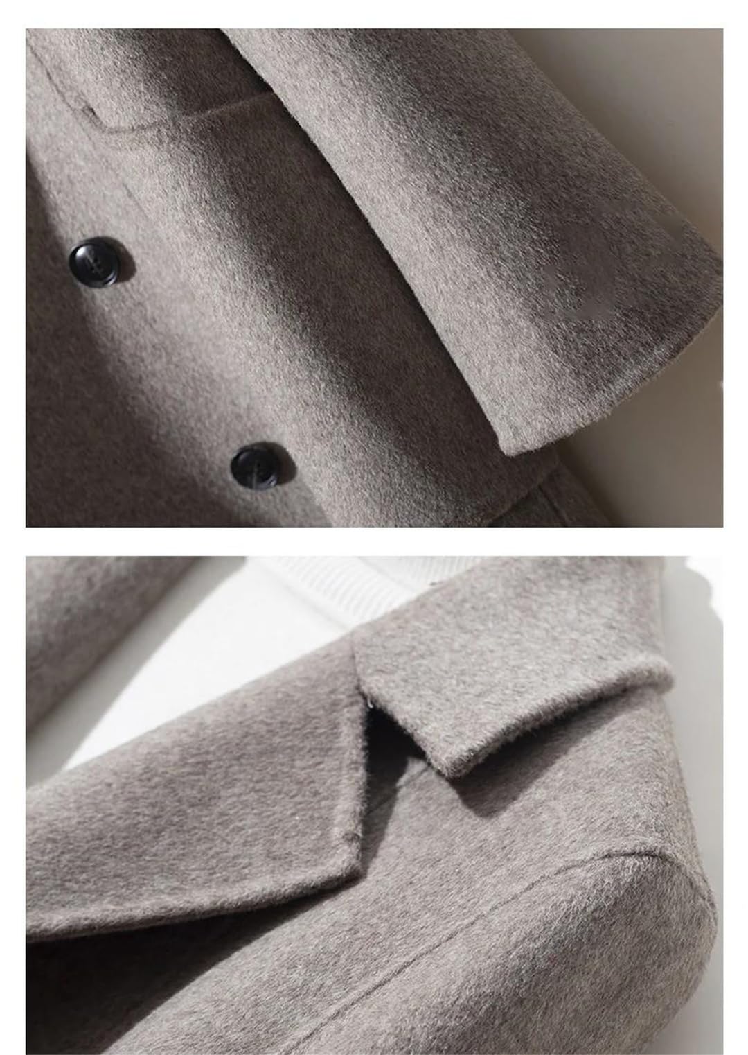 Men's Double-Breasted Wool Overcoat Notched Lapel Slim Fit Coat