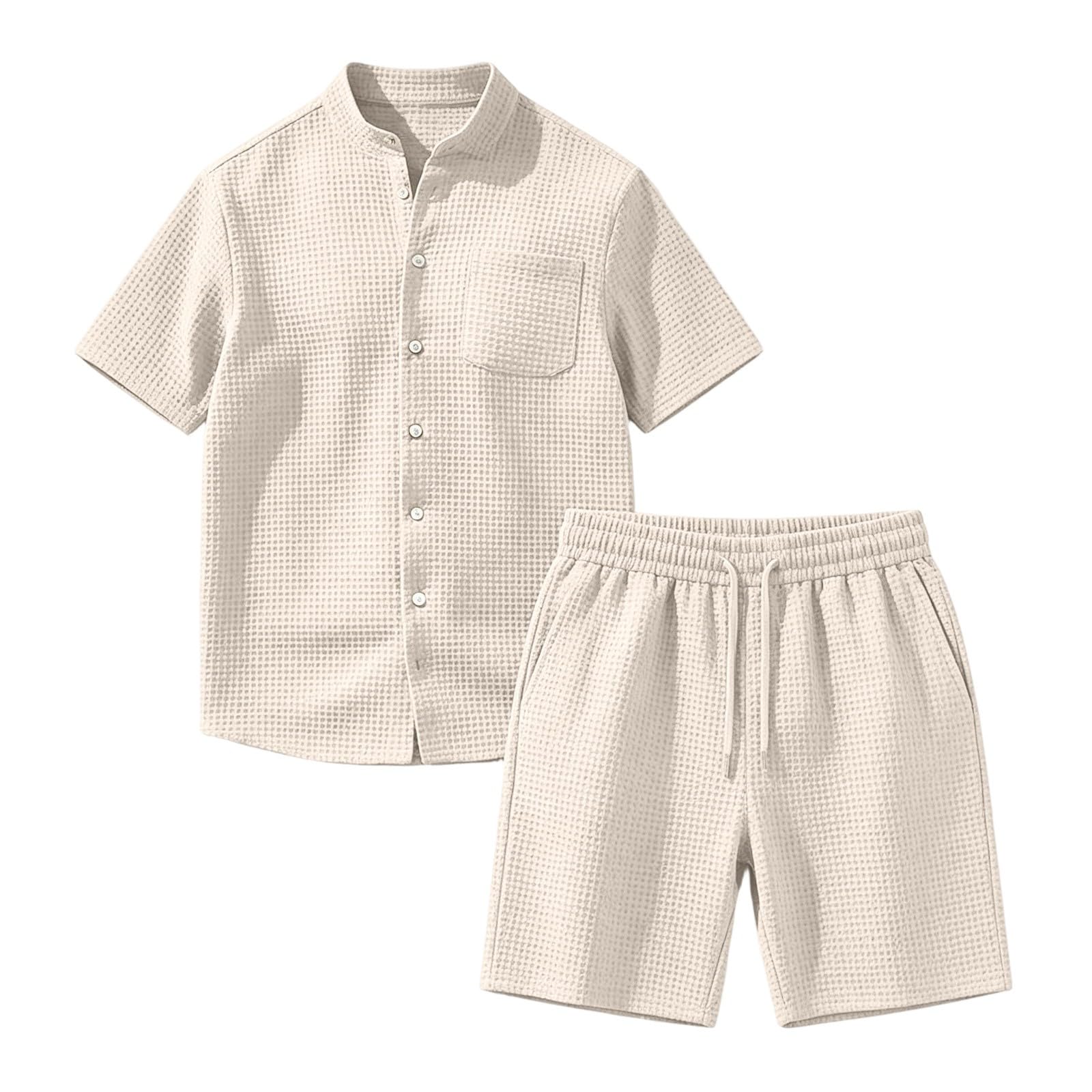 Men's Jacquard Stand Collar Shirt & Shorts 2-Piece Set