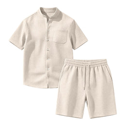 Men's Jacquard Stand Collar Shirt & Shorts 2-Piece Set