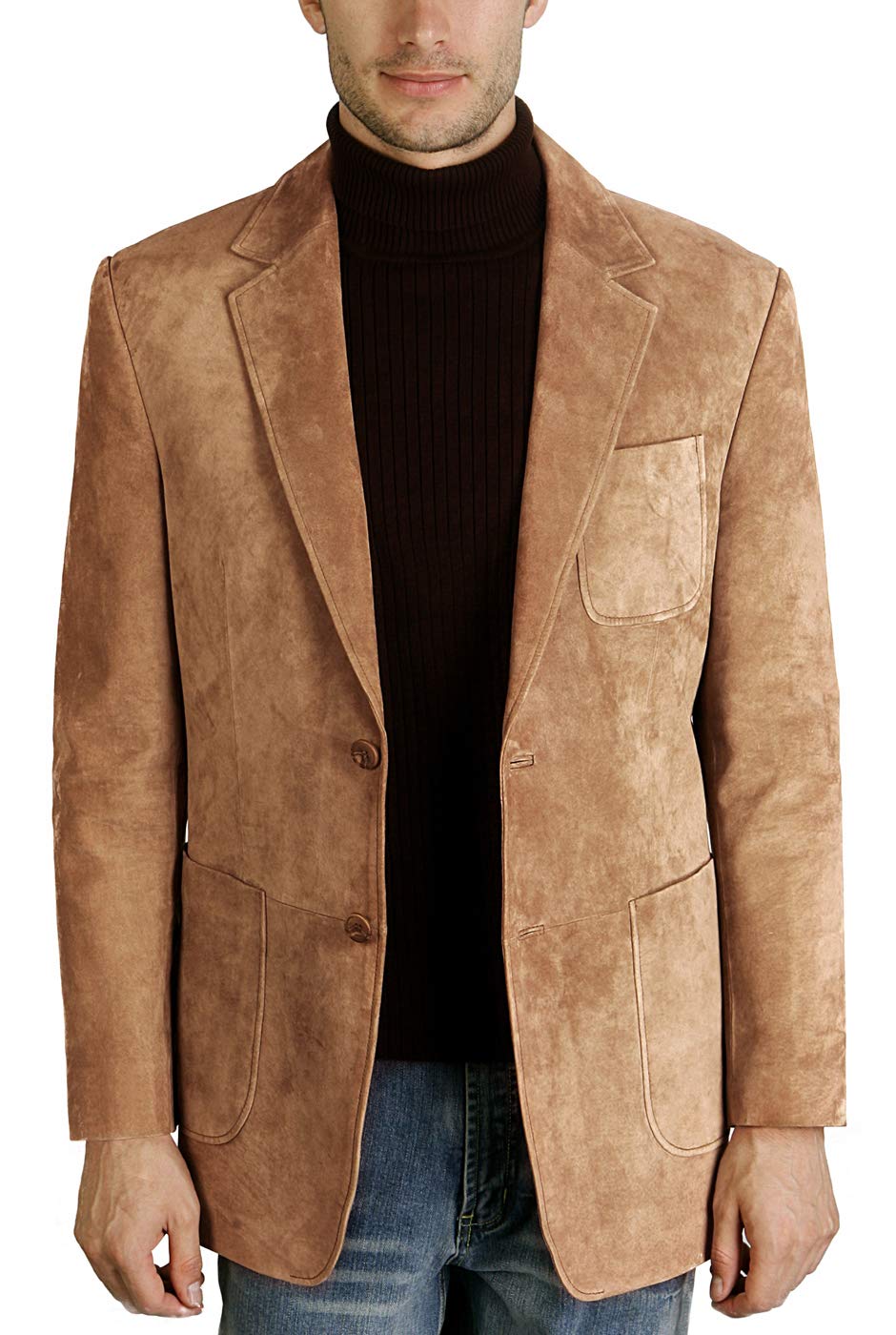 Men's Suede Leather 2-Button Blazer Jacket