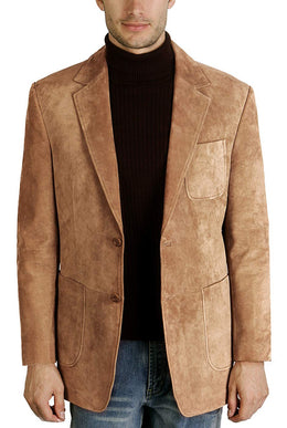 Men's Suede Leather 2-Button Blazer Jacket