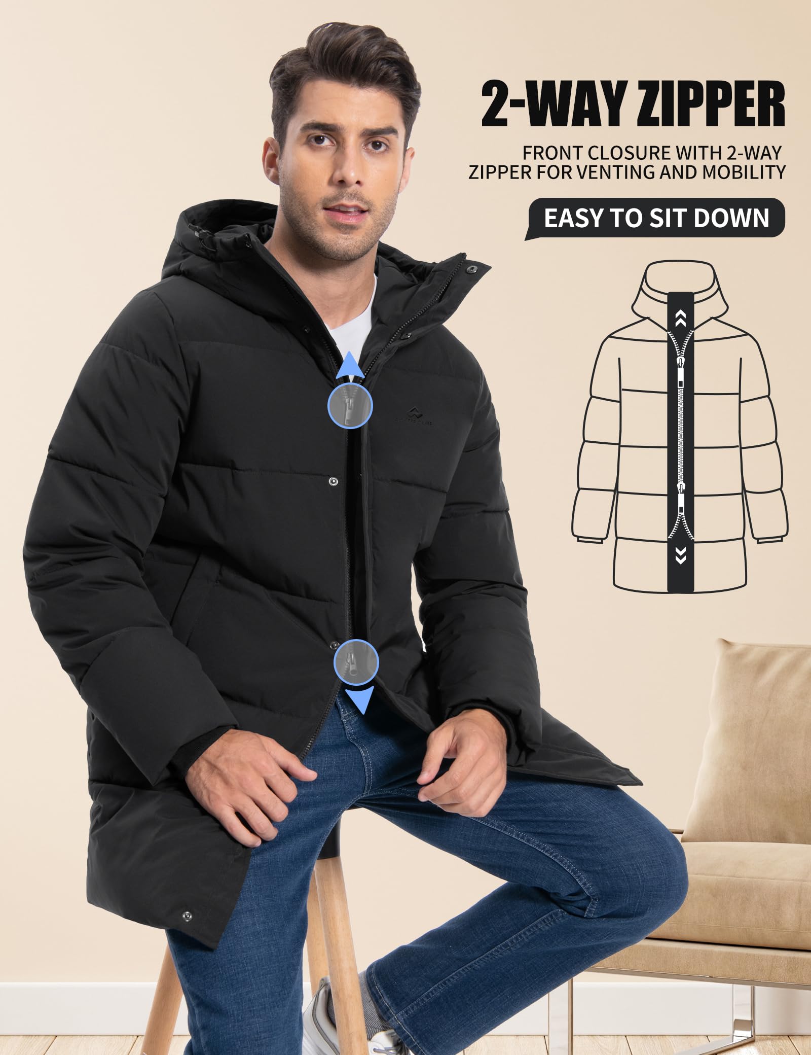 Men's Hooded Waterproof Puffer Parka Winter Coat