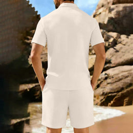 Men's Jacquard Stand Collar Shirt & Shorts 2-Piece Set