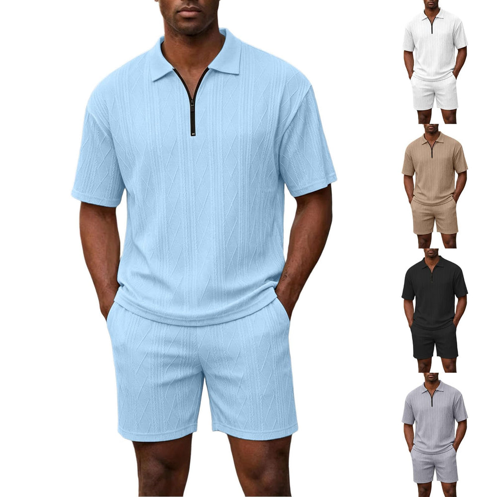 Men's Half Zip Polo Shirt & Shorts 2-Piece Set