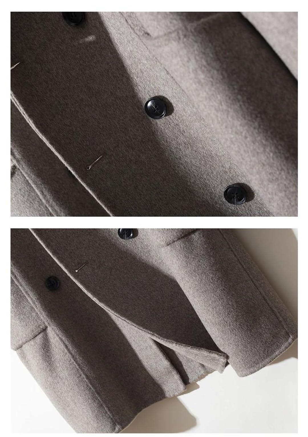 Men's Double-Breasted Wool Overcoat Notched Lapel Slim Fit Coat