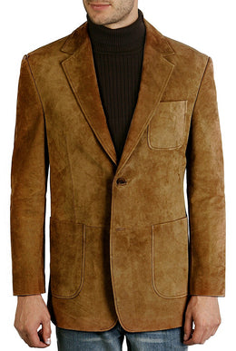 Men's Suede Leather 2-Button Blazer Jacket