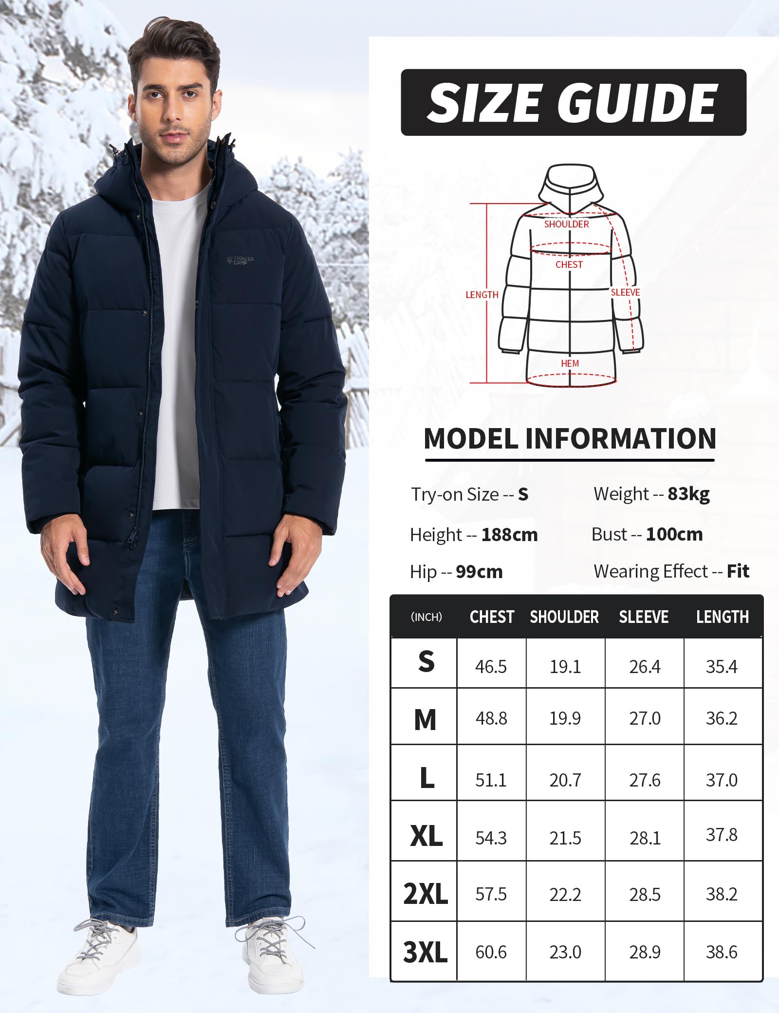 Men's Hooded Waterproof Puffer Parka Winter Coat