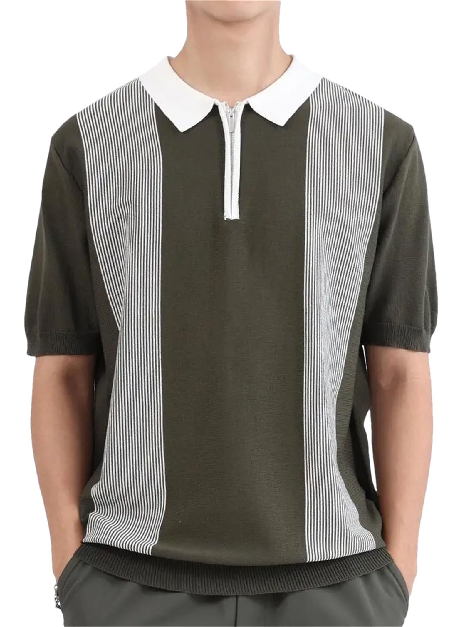 Striped Knitted Polo Shirt Slim Fit Short Sleeve Tee