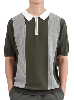 Striped Knitted Polo Shirt Slim Fit Short Sleeve Tee