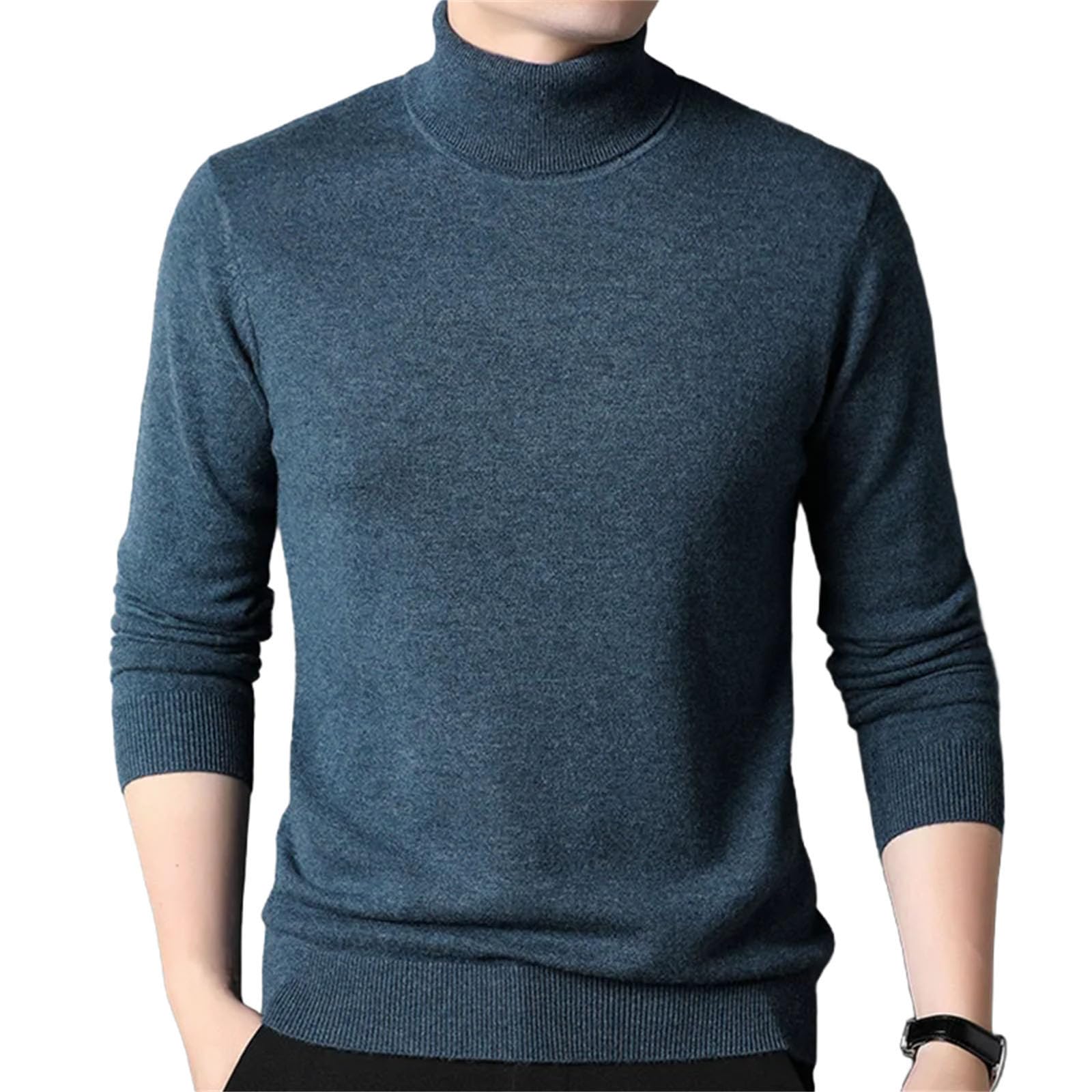 Men Thickening Knitted Sweaters Turtleneck Collar Pullover Solid Casual Knitwear
