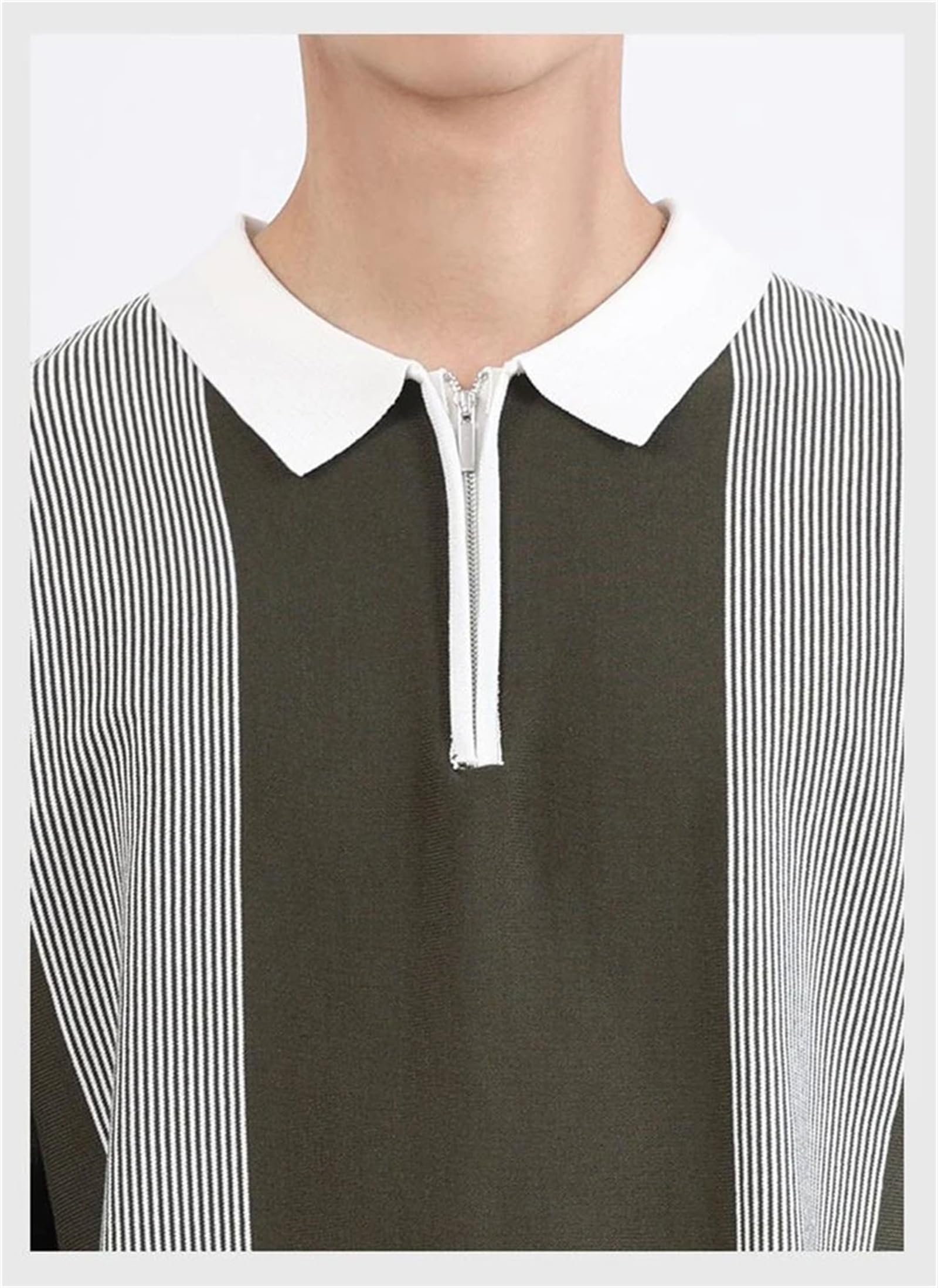 Striped Knitted Polo Shirt Slim Fit Short Sleeve Tee