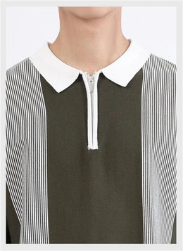 Striped Knitted Polo Shirt Slim Fit Short Sleeve Tee